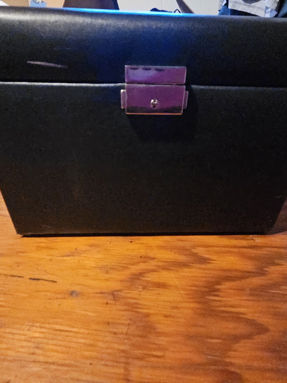 Compact Black Leather Jewelry & Toiletry Case with Top Handle - Picture 2 of 6